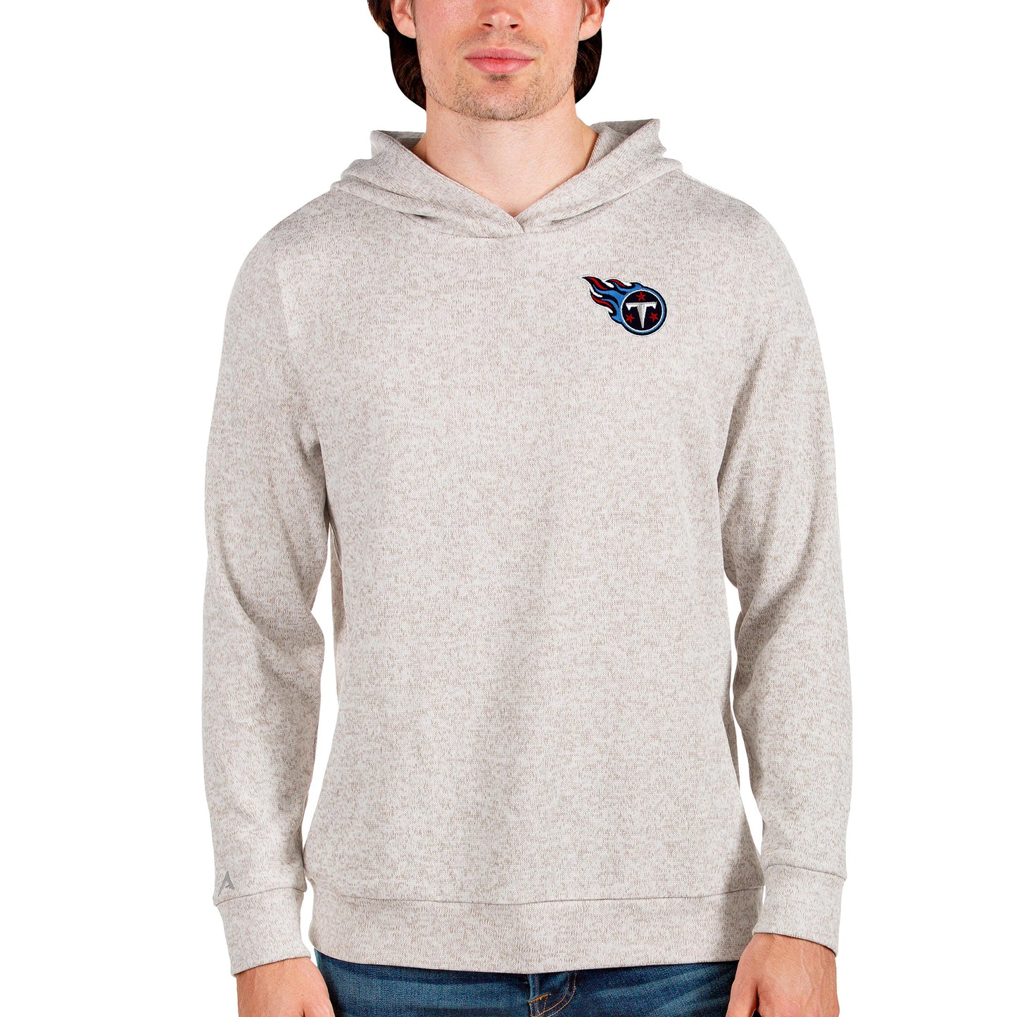 Men's Antigua Oatmeal Tennessee Titans Absolute Pullover Hoodie