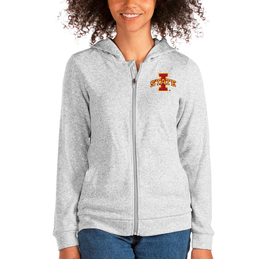 Women's Antigua Heathered Gray Iowa State Cyclones Absolute Full-Zip Hoodie