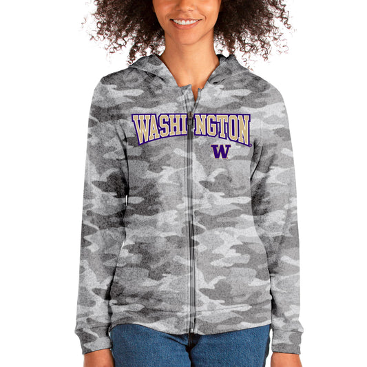 Women's Antigua Camo Washington Huskies Absolute Wordmark Full-Zip Hoodie