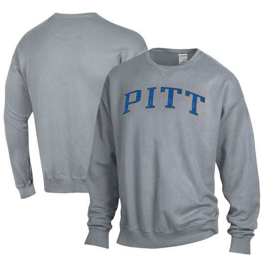 Men's ComfortWash Gray Pitt Panthers Garment Dyed Fleece Crewneck Pullover Sweatshirt