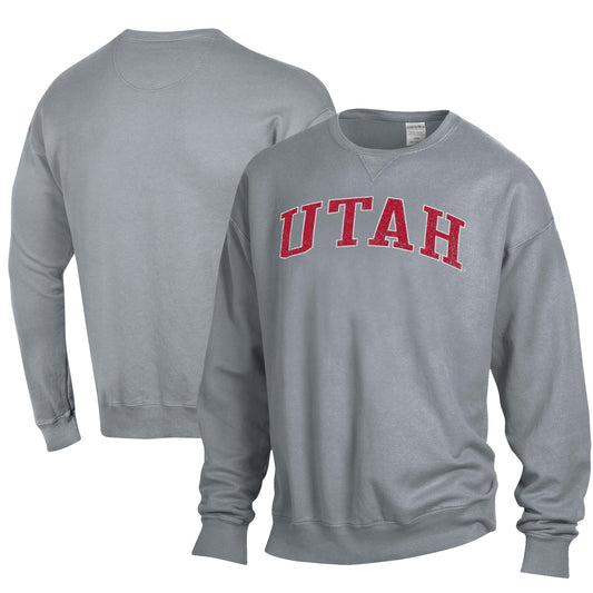 Men's ComfortWash Gray Utah Utes Garment Dyed Fleece Crewneck Pullover Sweatshirt