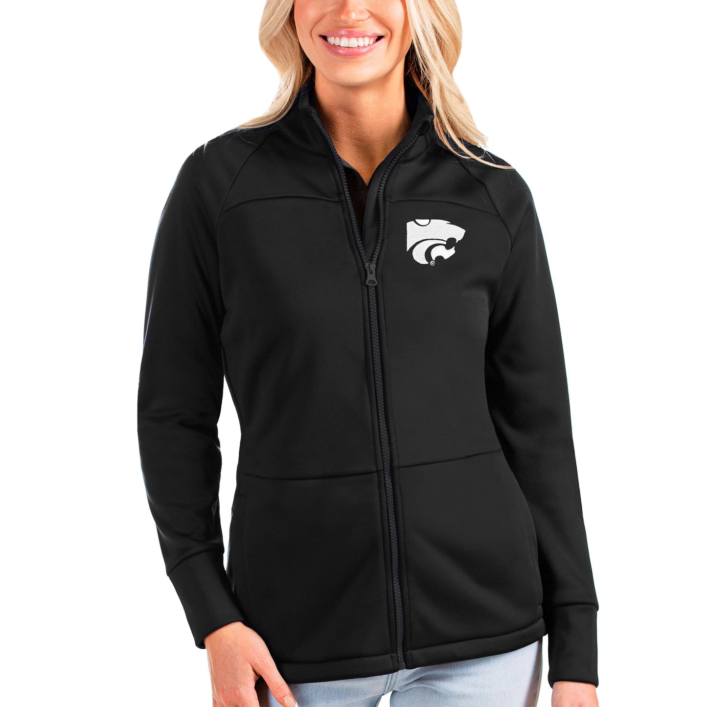 Women's Antigua Black Kansas State Wildcats Links Full-Zip Golf Jacket