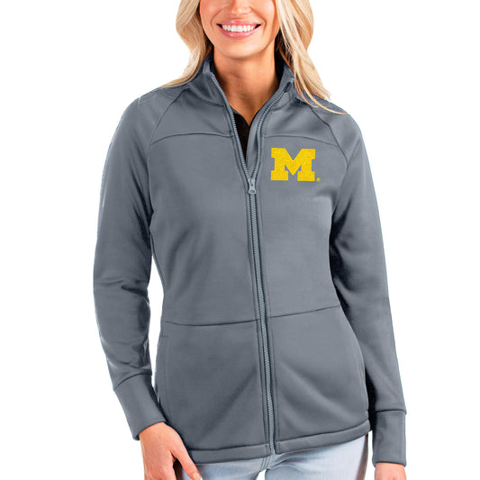 Women's Antigua Silver Michigan Wolverines Links Full-Zip Golf Jacket