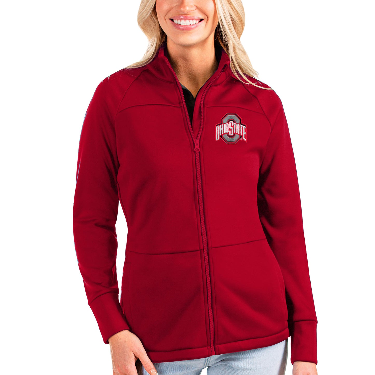 Women's Antigua Scarlet Ohio State Buckeyes Links Full-Zip Golf Jacket