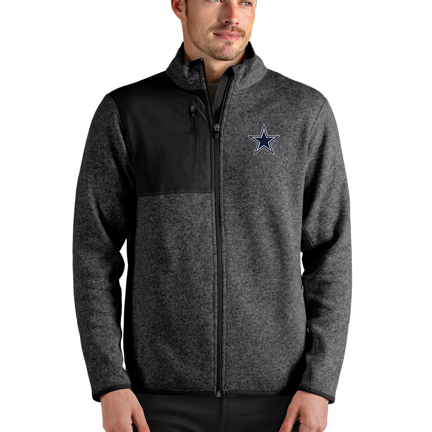 Men's Antigua Heathered Charcoal Dallas Cowboys Fortune Full-Zip Jacket