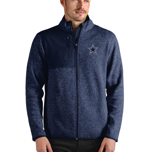 Men's Antigua Heathered Navy Dallas Cowboys Fortune Full-Zip Jacket