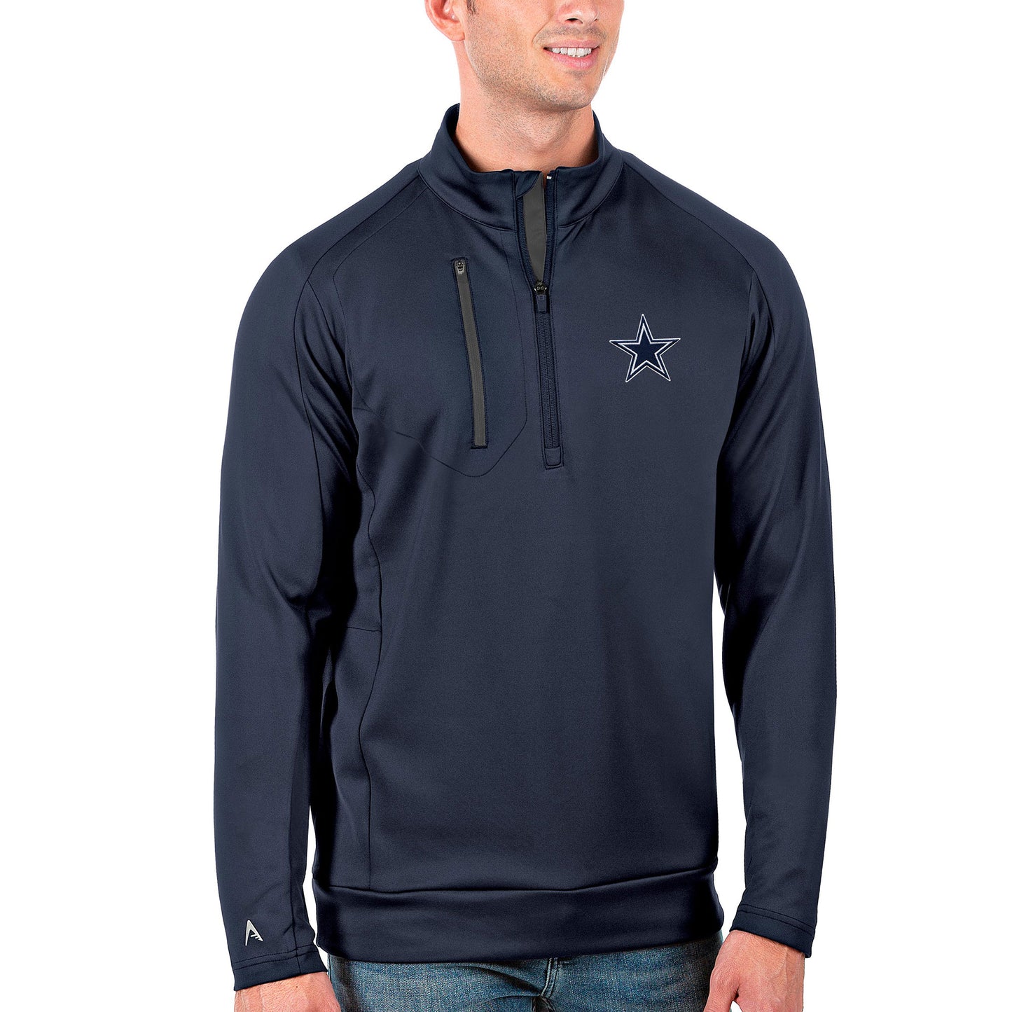 Men's Antigua Navy/Black Dallas Cowboys Generation Quarter-Zip Pullover Jacket