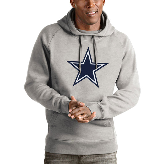 Men's Antigua Heathered Gray Dallas Cowboys Victory Pullover Hoodie