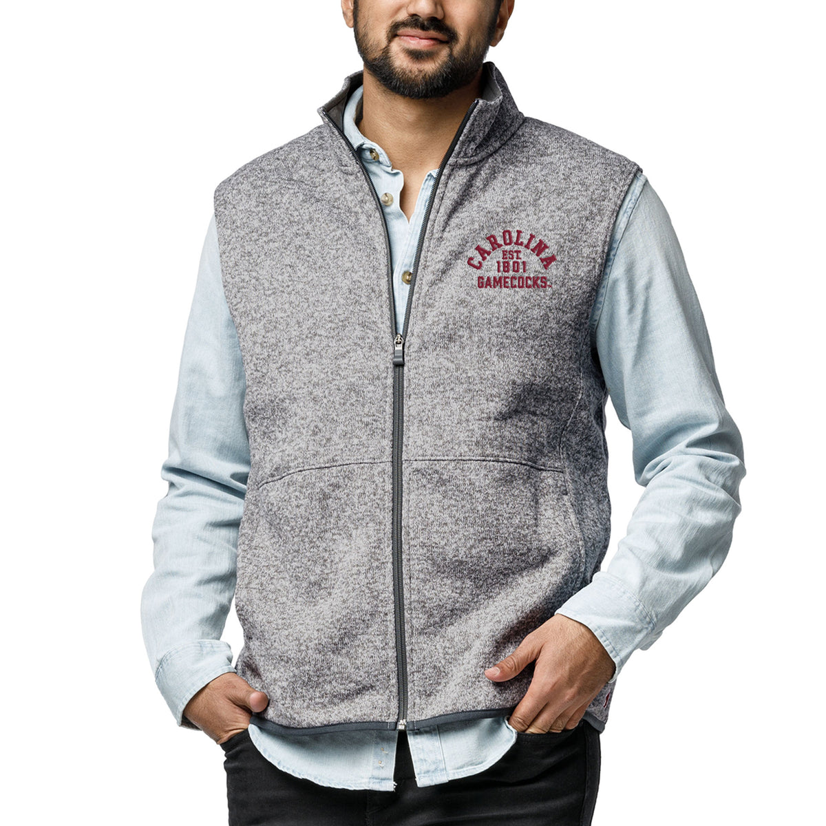 Men's League Collegiate Wear Heathered Gray South Carolina Gamecocks Saranac Full-Zip Vest