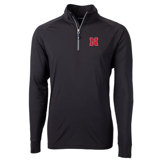 Men's Cutter & Buck Black Nebraska Huskers Big & Tall Adapt Eco Knit Quarter-Zip Pullover Jacket