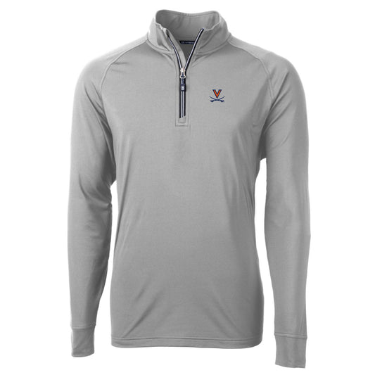 Men's Cutter & Buck Gray Virginia Cavaliers Big & Tall Adapt Eco Knit Quarter-Zip Pullover Jacket