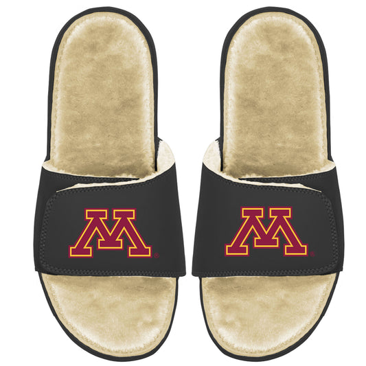 Men's ISlide Black/Tan Minnesota Golden Gophers Faux Fur Slide Sandals