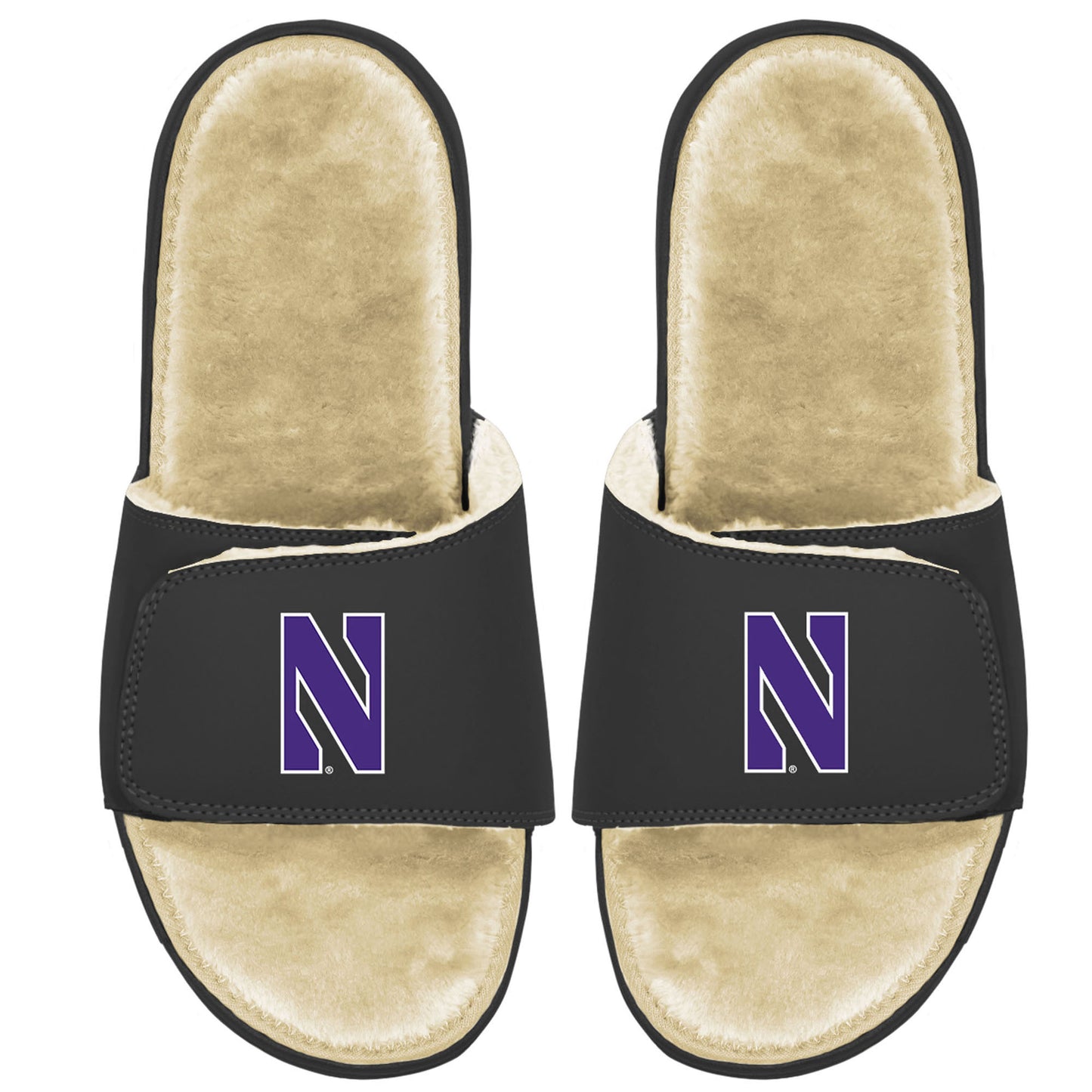 Men's ISlide Black/Tan Northwestern Wildcats Faux Fur Slide Sandals