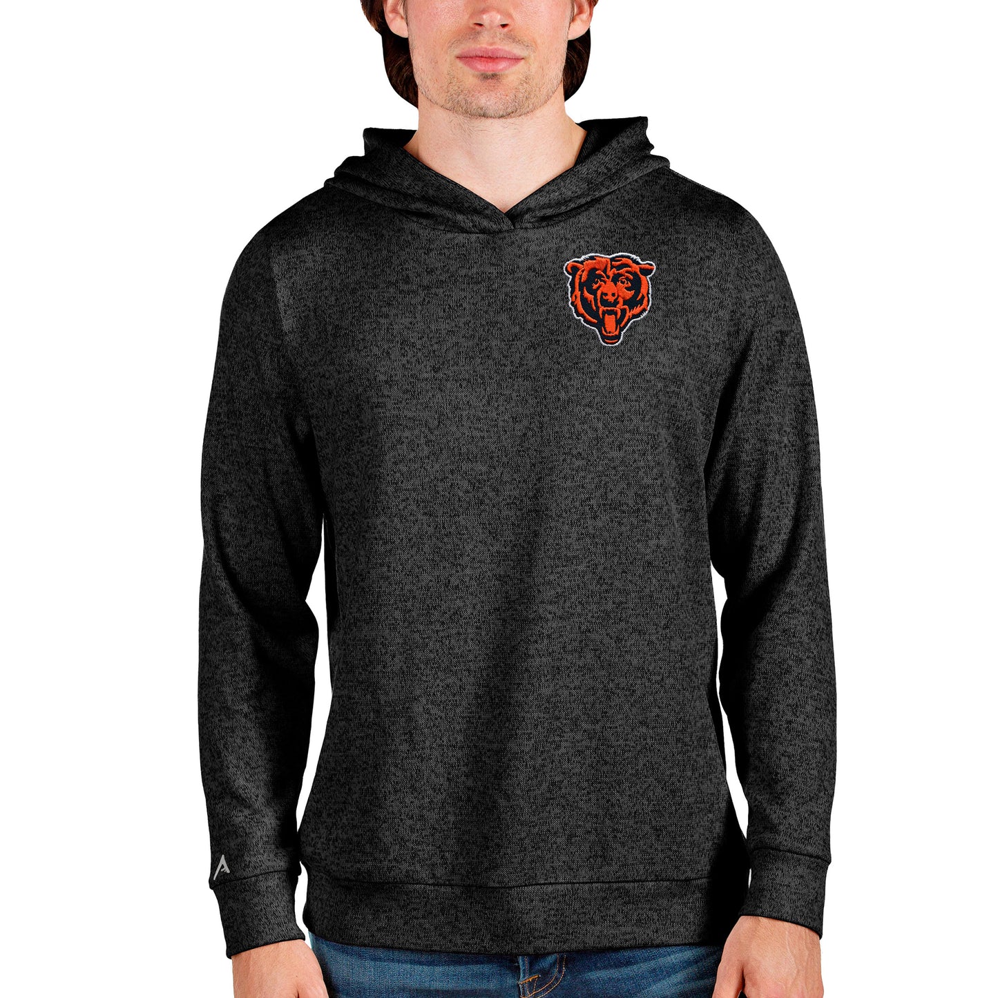 Men's Antigua Heathered Black Chicago Bears Bear Head Absolute Pullover Hoodie