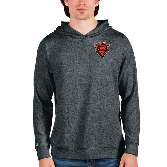 Men's Antigua Heathered Charcoal Chicago Bears Bear Head Absolute Pullover Hoodie