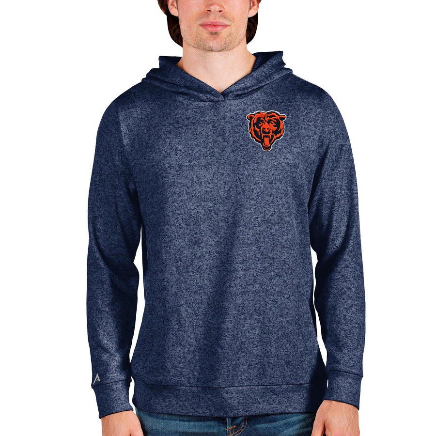 Men's Antigua Heathered Navy Chicago Bears Bear Head Absolute Pullover Hoodie