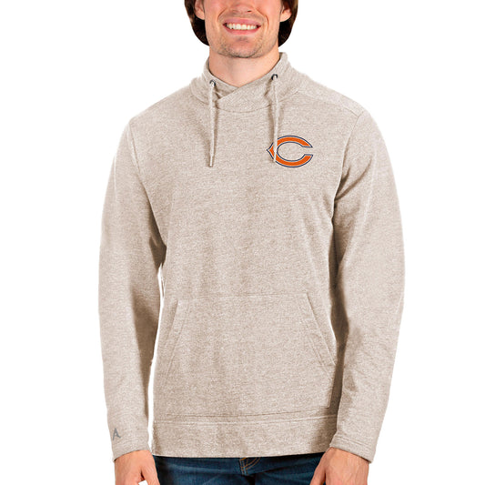 Men's Antigua Oatmeal Chicago Bears Bear Head Absolute Pullover Hoodie