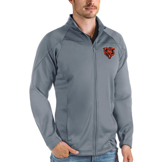 Men's Antigua Steel Chicago Bears Bear Head Links Full-Zip Golf Jacket