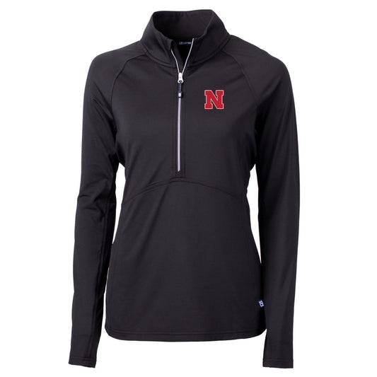 Women's Cutter & Buck Black Nebraska Huskers Adapt Eco Knit Half-Zip Pullover Jacket