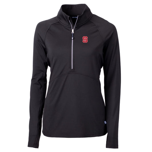 Women's Cutter & Buck Black NC State Wolfpack Adapt Eco Knit Half-Zip Pullover Jacket