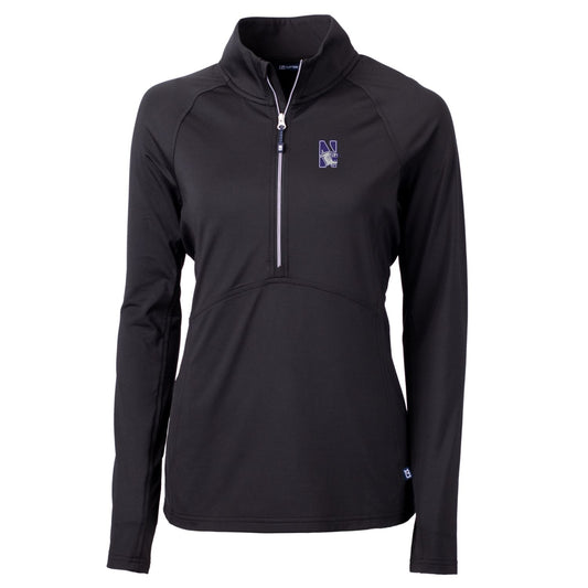 Women's Cutter & Buck Black Northwestern Wildcats Adapt Eco Knit Half-Zip Pullover Jacket