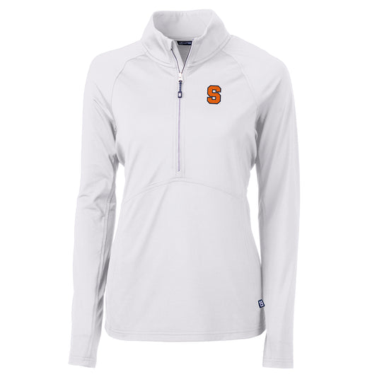 Women's Cutter & Buck White Syracuse Orange Adapt Eco Knit Half-Zip Pullover Jacket