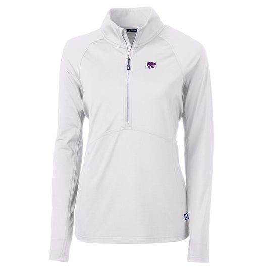 Women's Cutter & Buck White Kansas State Wildcats Adapt Eco Knit Half-Zip Pullover Jacket