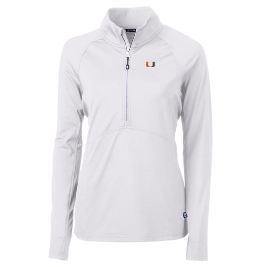 Women's Cutter & Buck White Miami Hurricanes Adapt Eco Knit Half-Zip Pullover Jacket