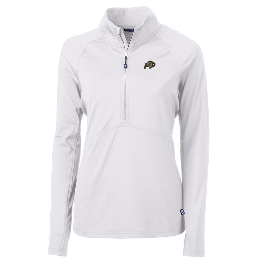 Women's Cutter & Buck White Colorado Buffaloes Adapt Eco Knit Half-Zip Pullover Jacket