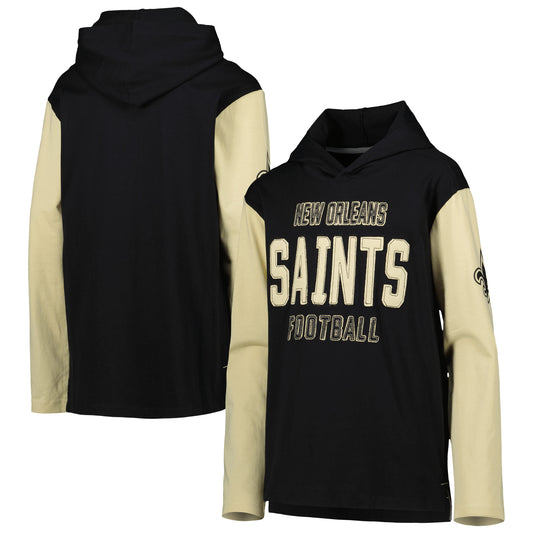 Youth Black New Orleans Saints Heritage Long Sleeve Hoodie T-Shirt