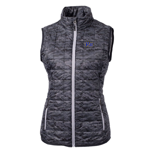 Women's Cutter & Buck Black Pitt Panthers Eco Full-Zip Puffer Vest