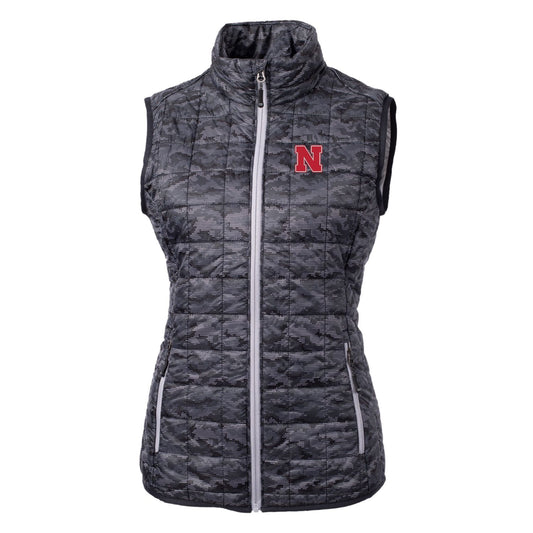 Women's Cutter & Buck Black Nebraska Huskers Eco Full-Zip Puffer Vest