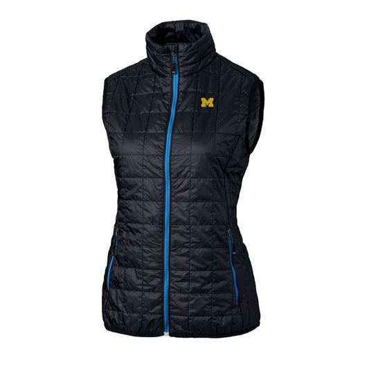 Women's Cutter & Buck Navy Michigan Wolverines Eco Full-Zip Puffer Vest