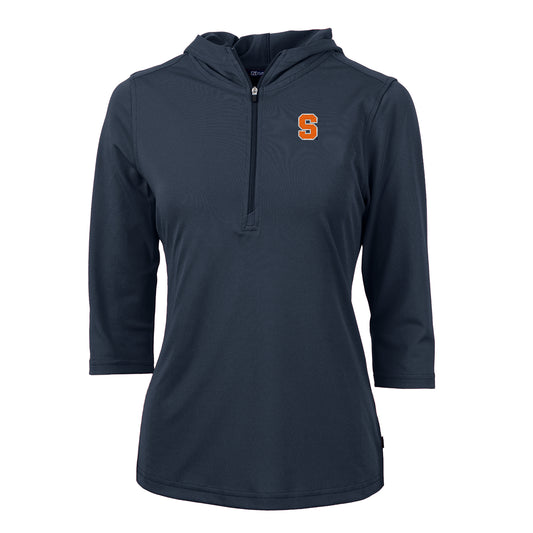 Women's Cutter & Buck Navy Syracuse Orange Virtue Eco Pique Half-Zip 3/4 Sleeve Pullover Hoodie