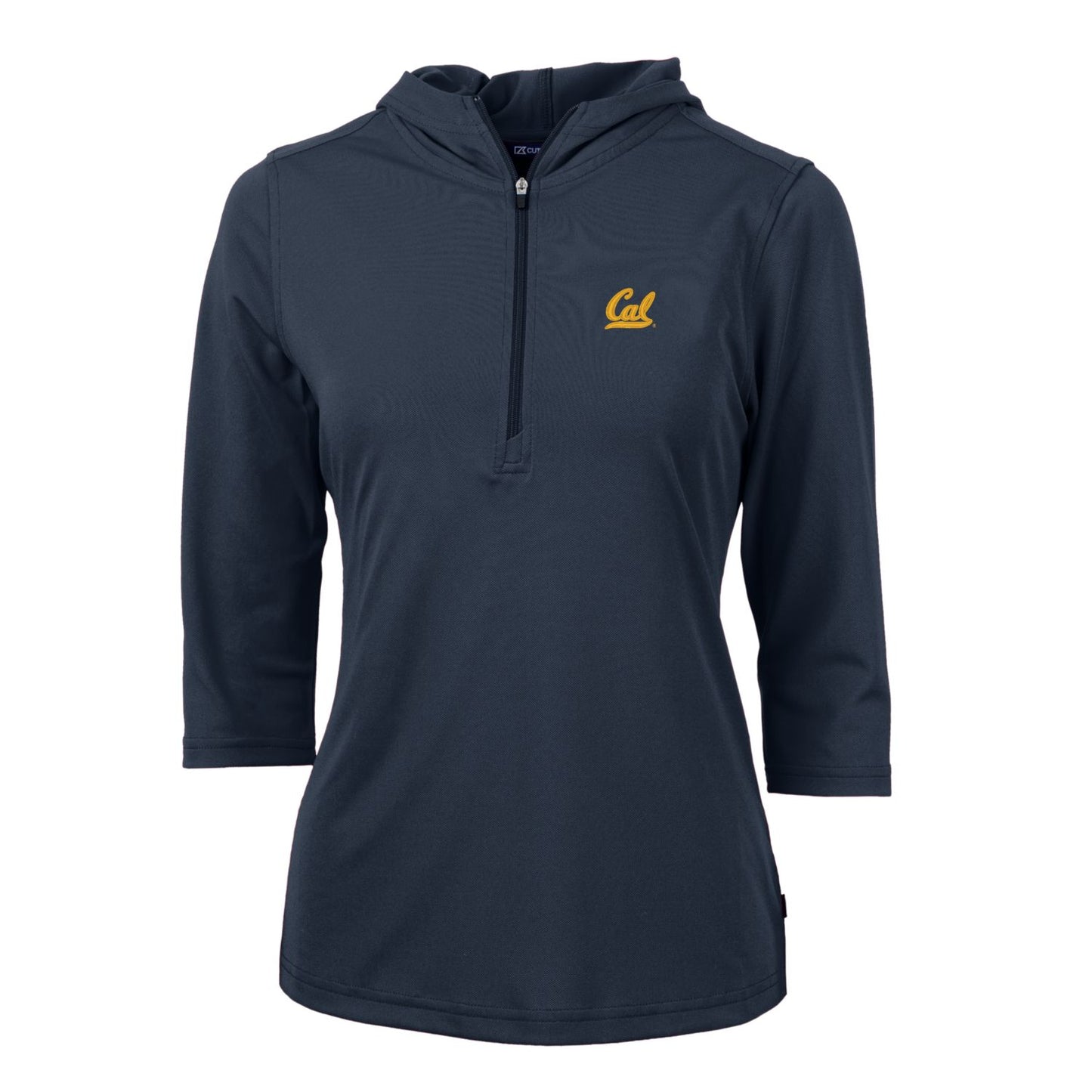 Women's Cutter & Buck Navy Cal Bears Virtue Eco Pique Half-Zip 3/4 Sleeve Pullover Hoodie