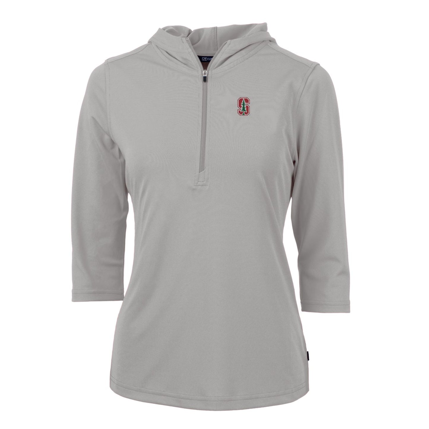 Women's Cutter & Buck Silver Stanford Cardinal Virtue Eco Pique Half-Zip 3/4 Sleeve Pullover Hoodie