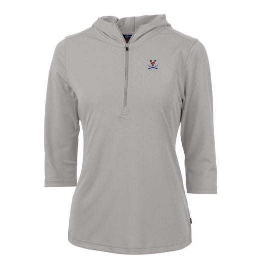 Women's Cutter & Buck Silver Virginia Cavaliers Virtue Eco Pique Half-Zip 3/4 Sleeve Pullover Hoodie