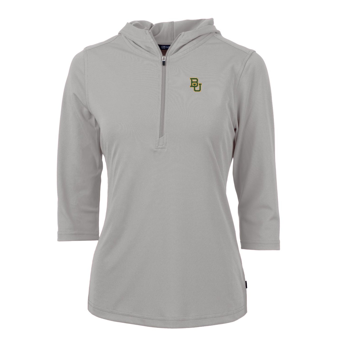 Women's Cutter & Buck Silver Baylor Bears Virtue Eco Pique Half-Zip 3/4 Sleeve Pullover Hoodie