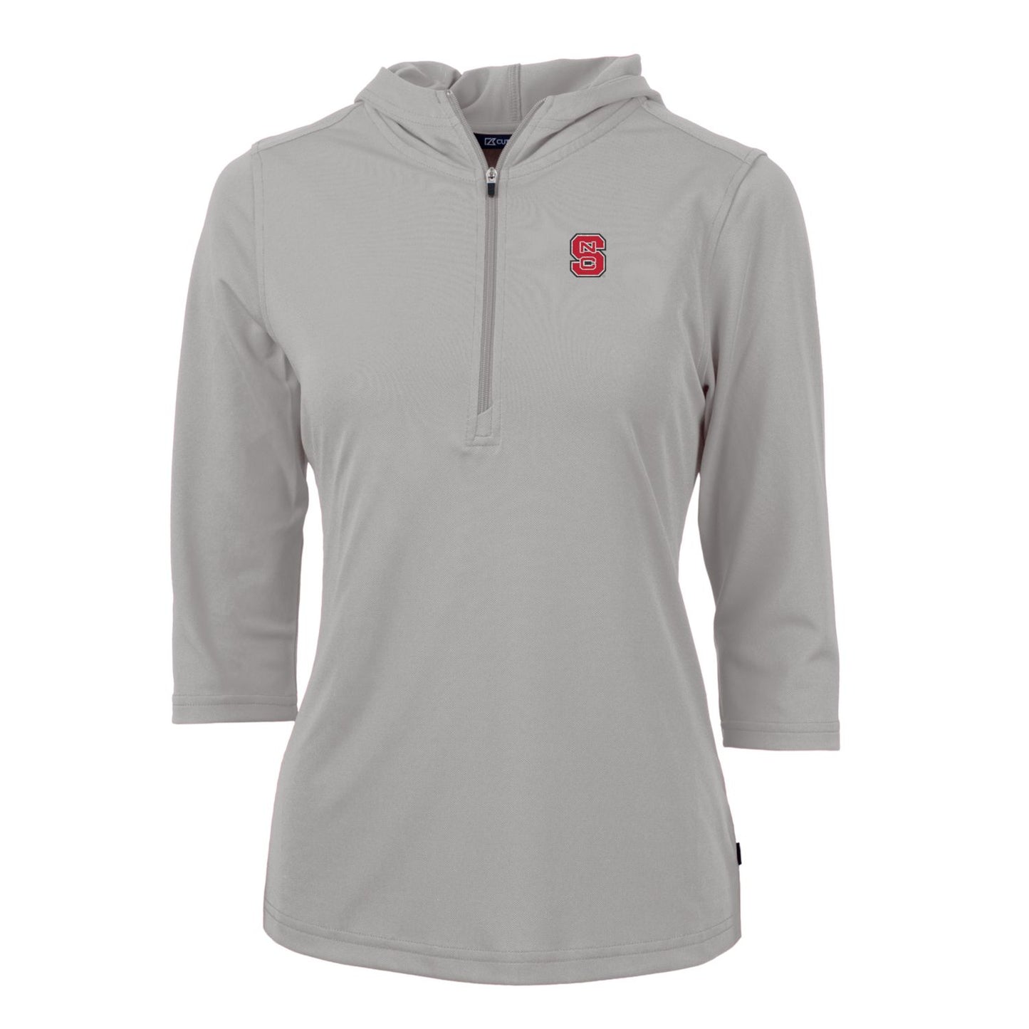 Women's Cutter & Buck Silver NC State Wolfpack Virtue Eco Pique Half-Zip 3/4 Sleeve Pullover Hoodie