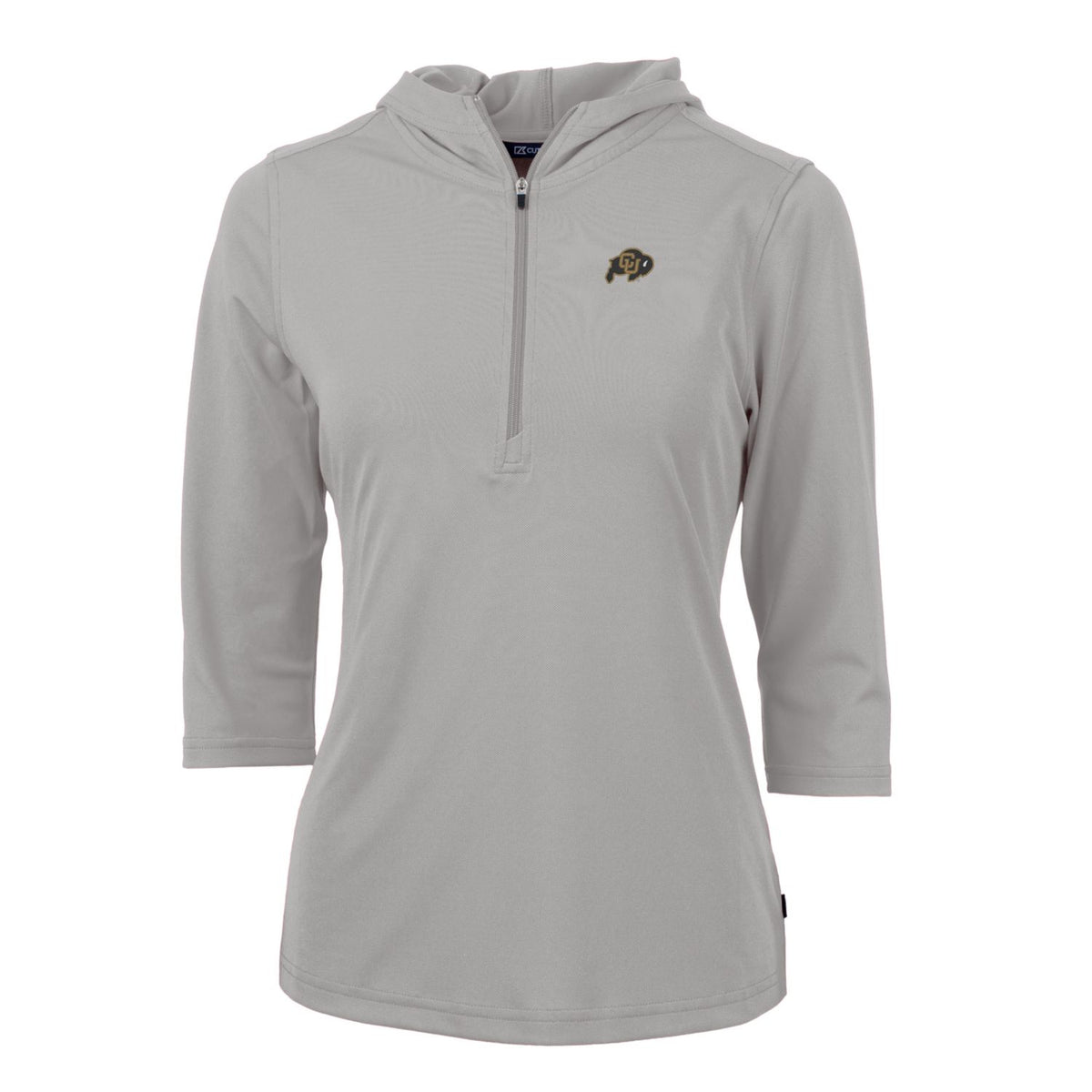 Women's Cutter & Buck Silver Colorado Buffaloes Virtue Eco Pique Half-Zip 3/4 Sleeve Pullover Hoodie