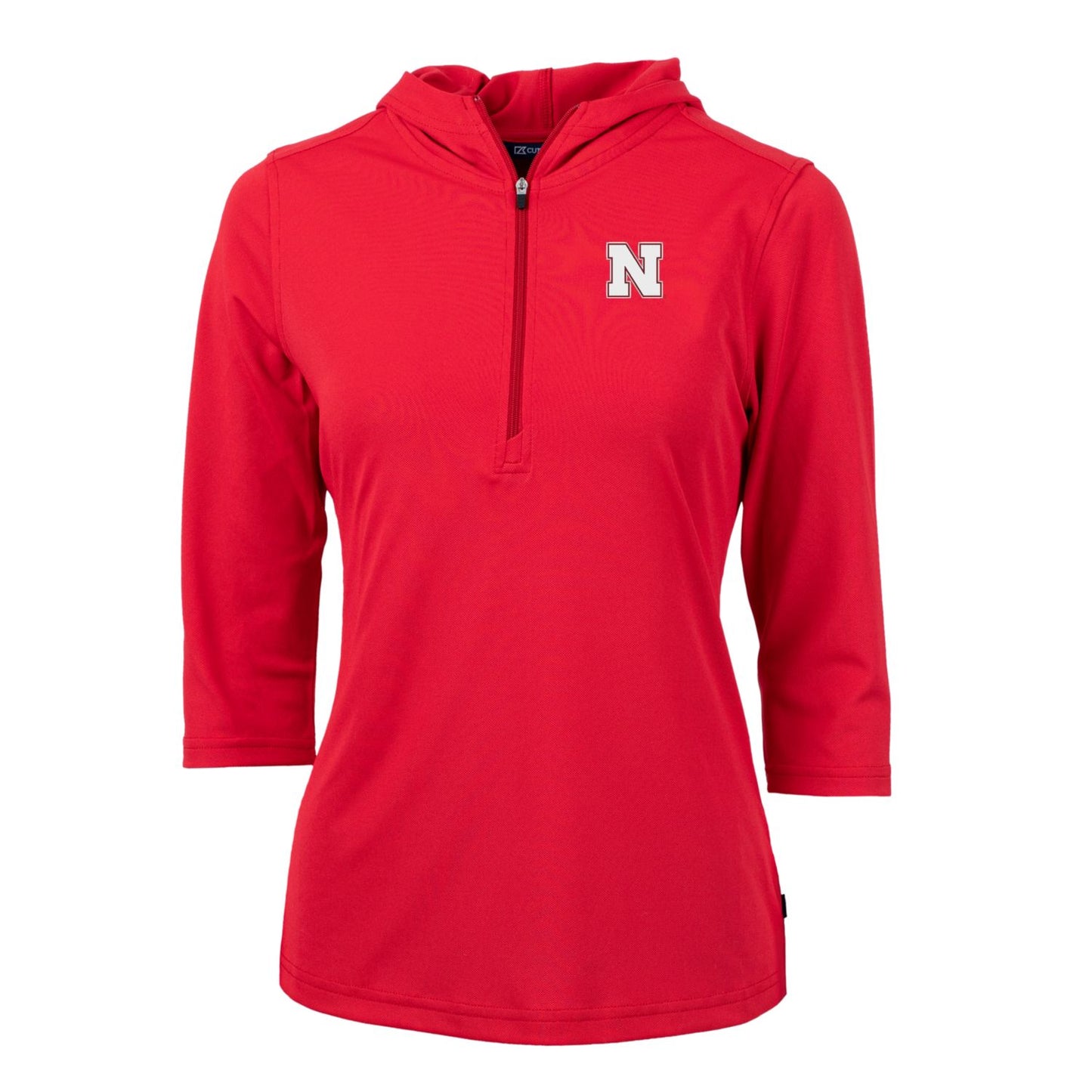 Women's Cutter & Buck Scarlet Nebraska Huskers Virtue Eco Pique Half-Zip 3/4 Sleeve Pullover Hoodie