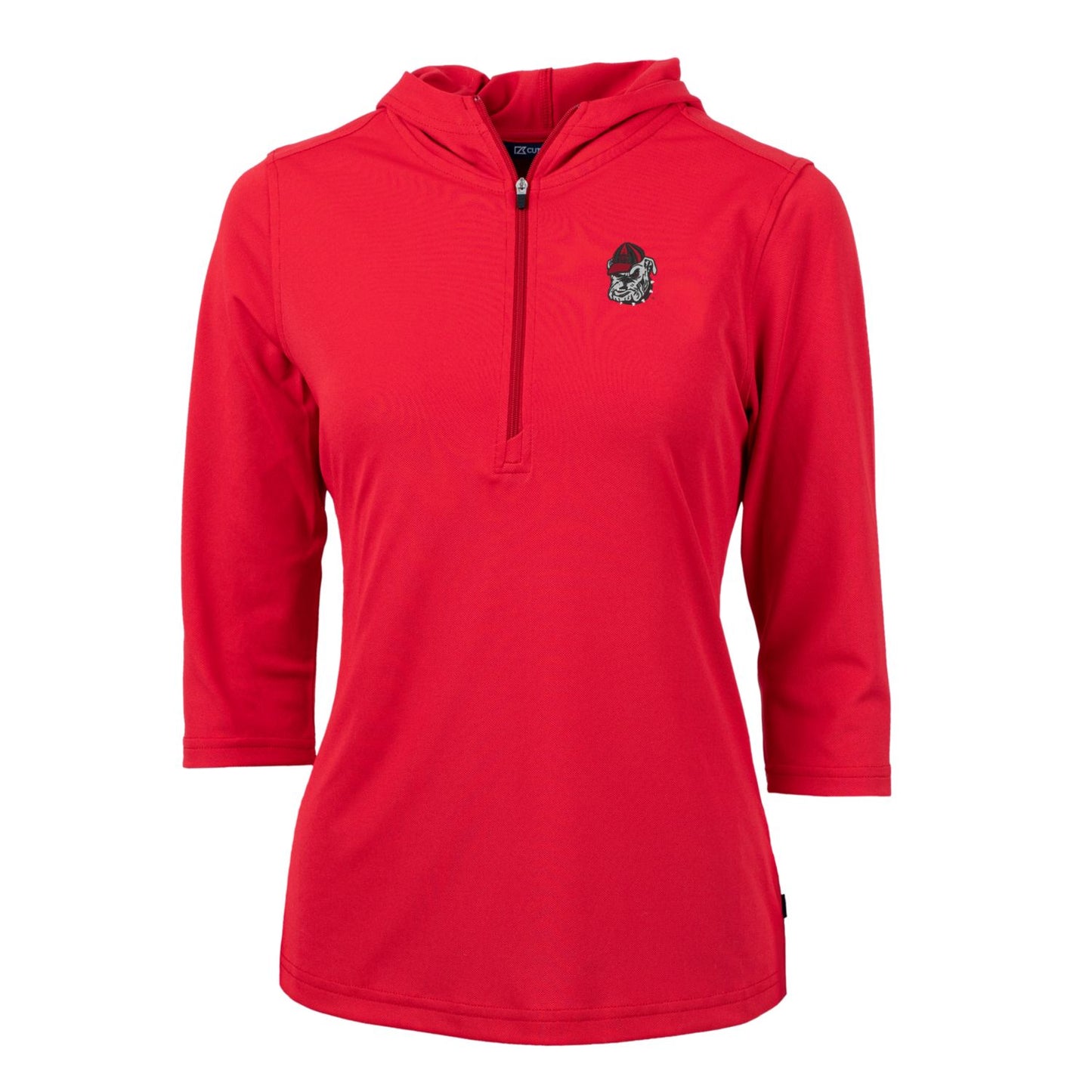 Women's Cutter & Buck Red Georgia Bulldogs Virtue Eco Pique Half-Zip 3/4 Sleeve Pullover Hoodie