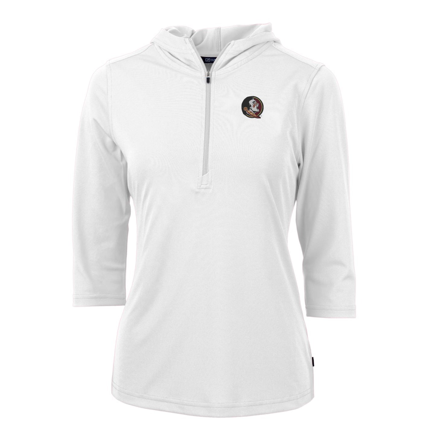 Women's Cutter & Buck White Florida State Seminoles Virtue Eco Pique Half-Zip 3/4 Sleeve Pullover Hoodie