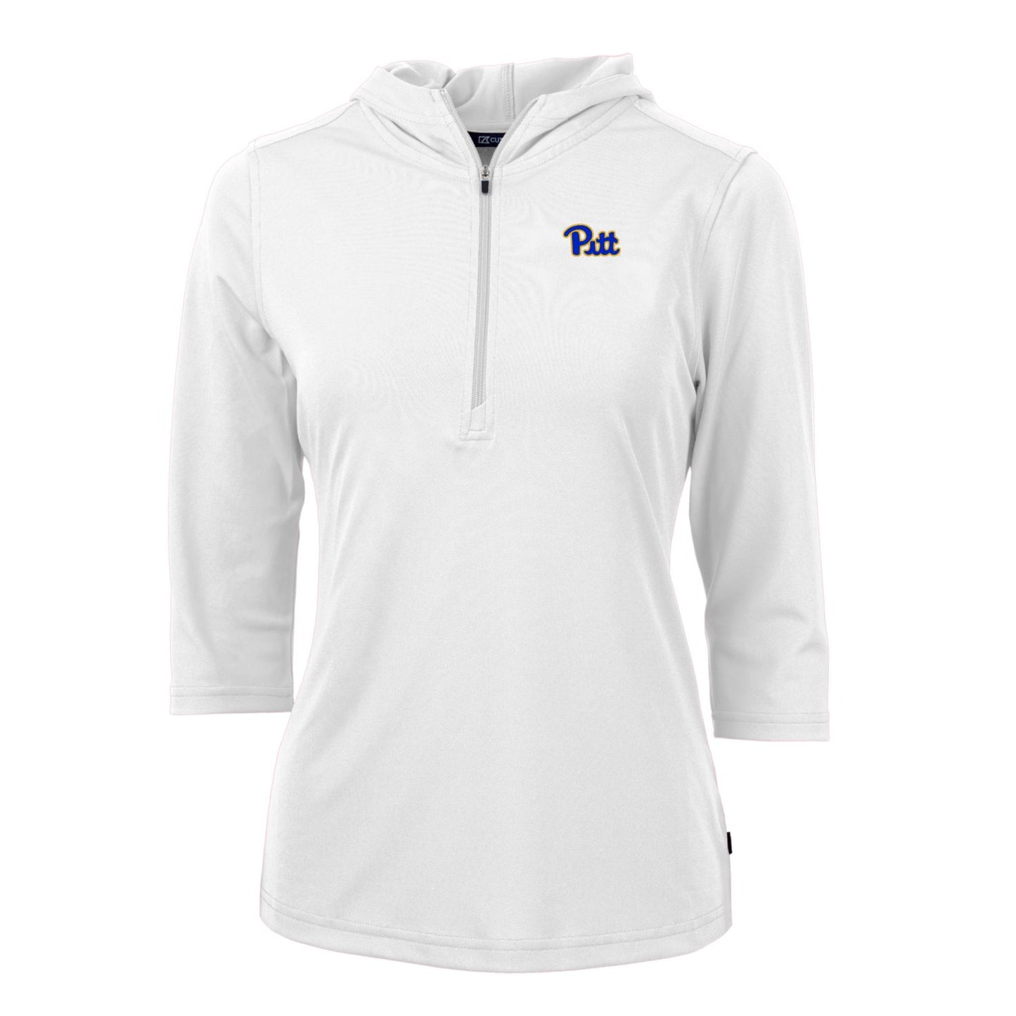 Women's Cutter & Buck White Pitt Panthers Virtue Eco Pique Half-Zip 3/4 Sleeve Pullover Hoodie