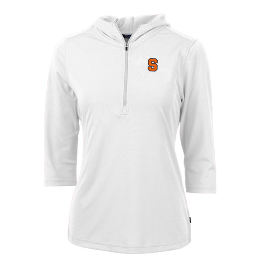 Women's Cutter & Buck White Syracuse Orange Virtue Eco Pique Half-Zip 3/4 Sleeve Pullover Hoodie