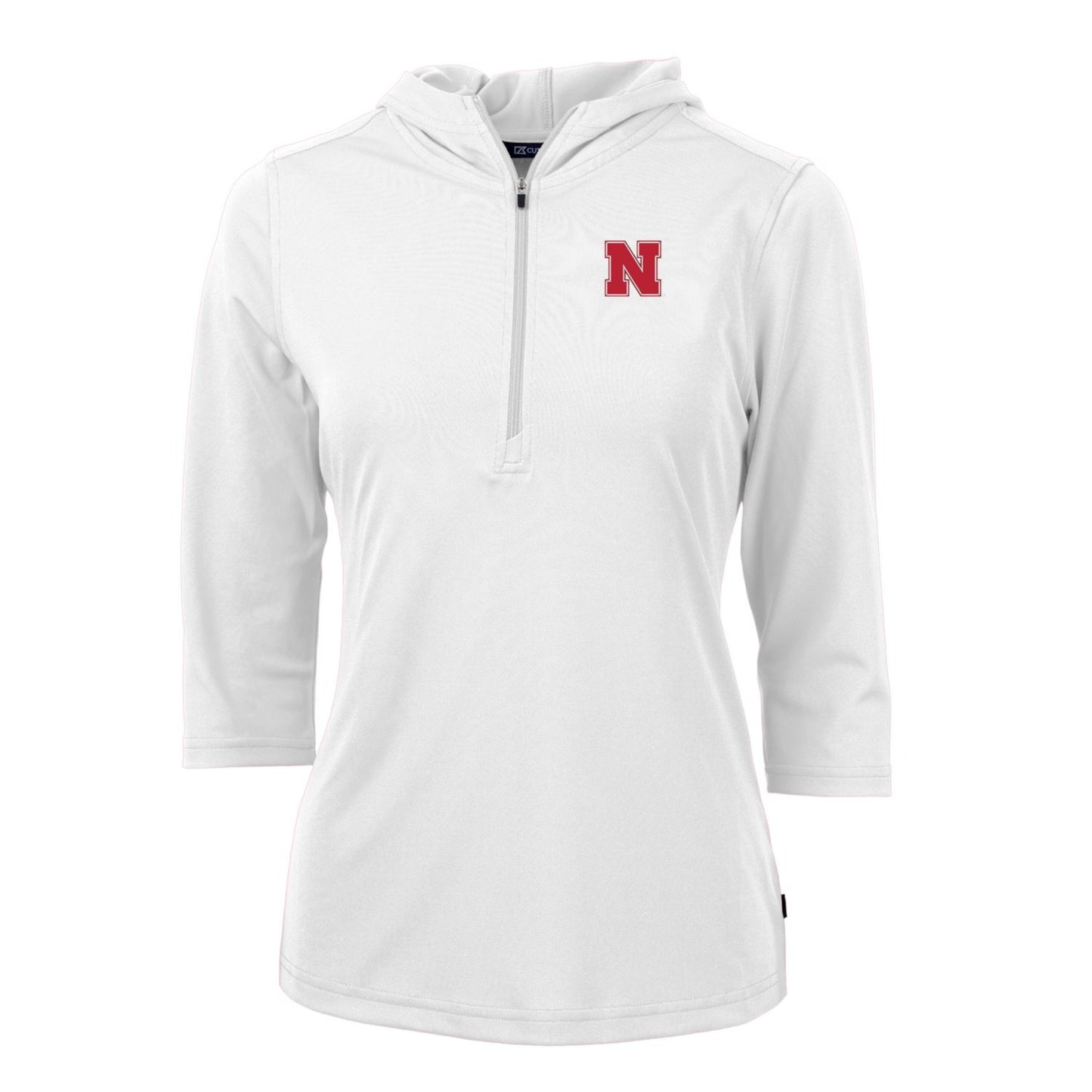 Women's Cutter & Buck White Nebraska Huskers Virtue Eco Pique Half-Zip 3/4 Sleeve Pullover Hoodie