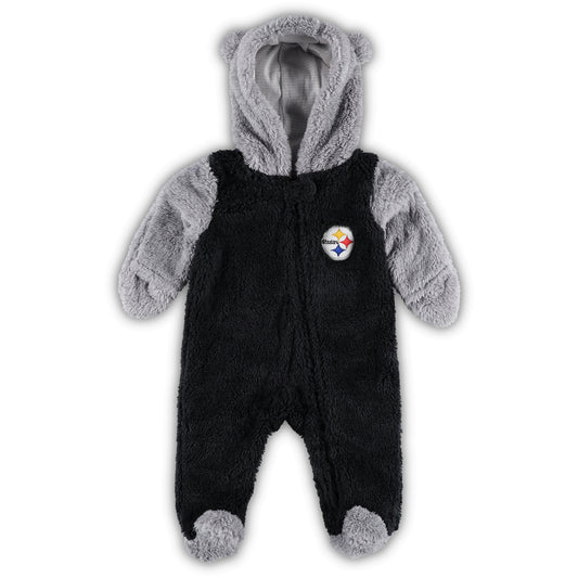 Newborn & Infant Black/Gray Pittsburgh Steelers Game Nap Teddy Fleece Bunting Full-Zip Sleeper