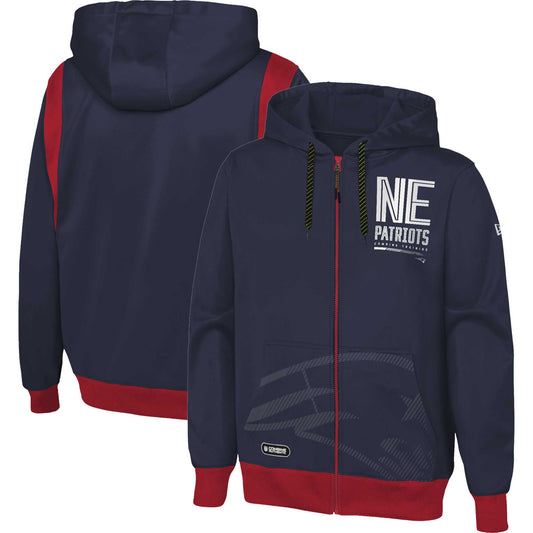 Men's New Era Navy New England Patriots Combine Authentic Drop Back Full-Zip Hoodie