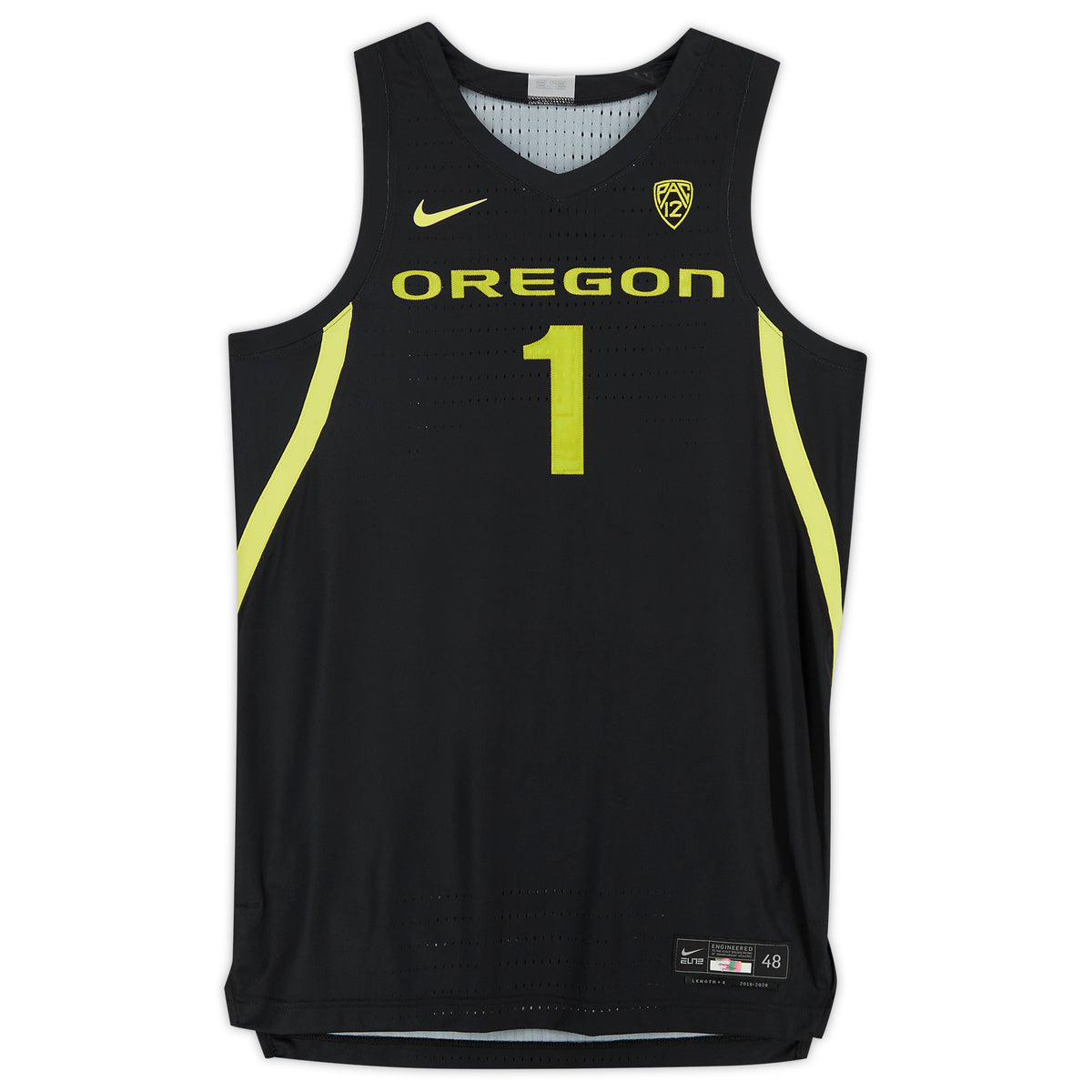 Oregon Ducks Nike Black and Yellow Team-Issued #1 Jersey from the 2019-20 NCAA Basketball Season