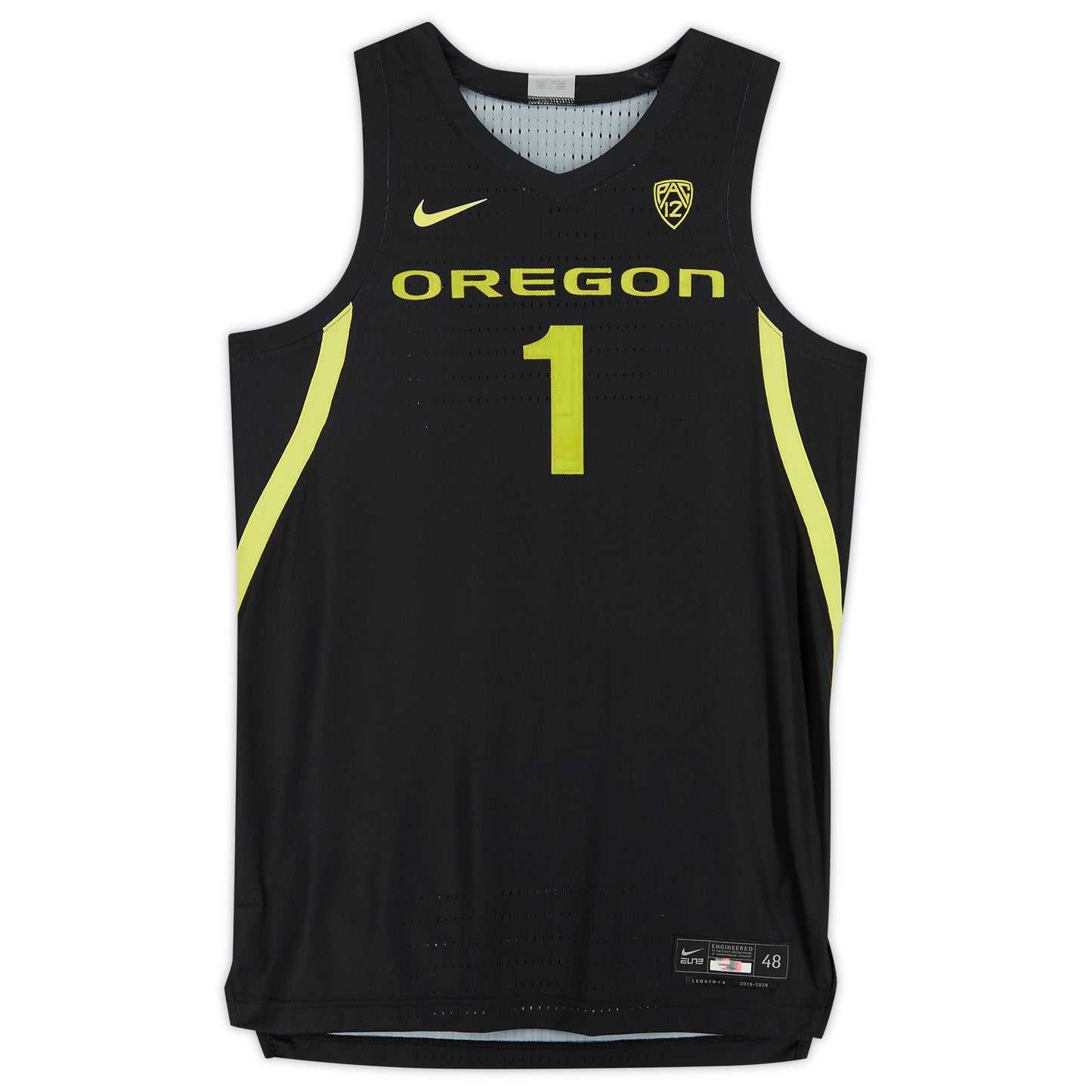 Oregon Ducks Nike Black and Yellow Team-Issued #1 Jersey from the 2019-20 NCAA Basketball Season